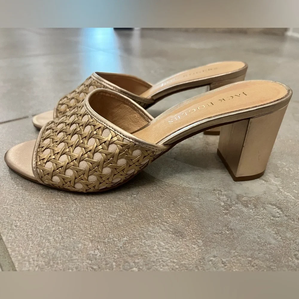 Jack Rogers Women’s Merrain Cane Gold Block Heels Size 9.5 match Lilly Pulitzer - Picture 6 of 9